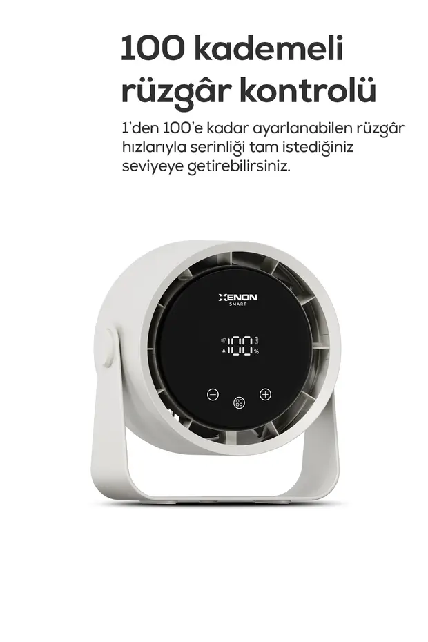 Taşınabilir Masaüstü Fanı | 100 Kademe Kontrol, Şarjlı, Dokunmatik Ekran, 2000mAh, USB-C (X6113)